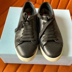 PRADA black leather sneakers size 35.5.